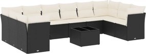 vidaXL 11 részes fekete polyrattan kerti ülőgarnitúra párnákkal