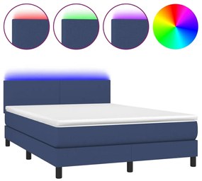 kék szövet rugós és LED-es ágy matraccal 140x200 cm