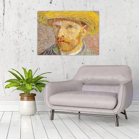 Üveg kép - Vincent van Gogh, Self-Portrait with a Straw Hat (The Potato Peeler), reprodukciók (70x50 cm)