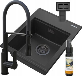 Gránit Mosogató Fekete Konyhai Csaptelep Szett Alor