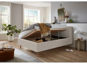 Bézs kárpitozott ágyneműtartós franciaágy ágyráccsal 140x200 cm Mattis – Meise Möbel