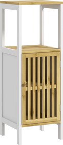 HOMCOM Magas Fürdőszoba Szekrény Fürdőoszlop Segéd Fürdőbútor 1 Nyitott Polccal, 1 Ajtóval és 1 Állítható Polccal 32x30x90.5 cm Természetes és Fehér |