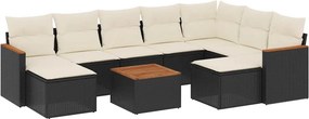 vidaXL 10 részes fekete polyrattan kerti ülőgarnitúra párnákkal