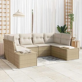 vidaXL Kerti Kanapé Szett tárolóval 6 pcs Beige és krém Poli rattan