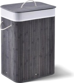 Bambusz szennyeskosár szürke 72 L levehető mosózsákkal