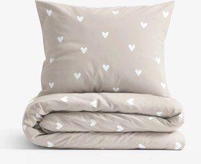 Goldea pamut ágyneműhuzat - szívecskék, latte színű alapon 140 x 200 és 70 x 90 cm