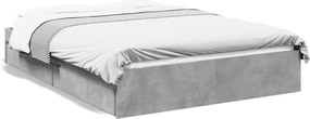 vidaXL betonszürke szerelt fa ágykeret fiókokkal 135 x 190 cm