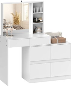 HOMCOM Sminkasztal Tükörrel, Push-to-Open Mechanizmusokkal, Sokoldalú Rögzítési Lehetőségekkel, 4 Fiókkal, 3 Nyitott Polccal és 2 Szekrénnyel, Fehér |