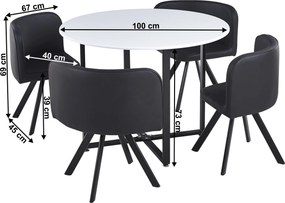 Étkező szett 1+4, fehér/fekete, BEVAN NEW