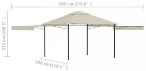krémszínű pavilon dupla kibővített tetővel 3x3x2,75 m 180 g/m²