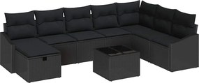 vidaXL Kerti Kanapé Szett párnával 9 pcs Fekete Poli rattan