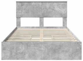 vidaXL Ágykeret fiókkal fejtámlával Beton Szürke 135 x 190 cm Faanyag