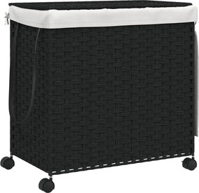 vidaXL fekete rattan szennyeskosár kerekekkel 60x35x60,5 cm