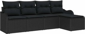 vidaXL Kerti Kanapé Szett tárolóval 5 pcs Fekete polirattan