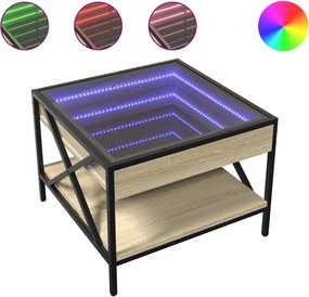 vidaXL sonoma tölgy végtelen hatású LED-es dohányzóasztal 50x50x38 cm