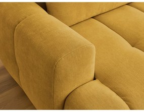 Mustársárga kinyitható-tárolóhelyes sarokkanapé (jobb oldali-heverő résszel) Fuji – Bobochic Paris