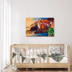 Kép - Falu Cinque Terre partján, az olasz riviérán, modern impresszionizmus (90x60 cm)