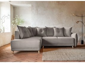 Világosbarna kordbársony kinyitható sarokkanapé (bal oldali) Lazy Lukka – Miuform