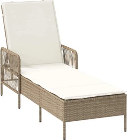 vidaXL Napozó párnával Beige és Krémszínű 55 x 200 x 92 cm polirattan