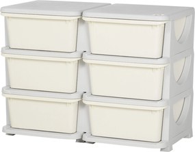 HOMCOM Gyerek Fiókos Szekrény Tárolóhelyiséggel Tárolódobozok Játék Szervező Játékdoboz Hat Szinten Gyerekszobába 3-6 Év Gyermekbútor Krémfehér 75 x 3