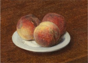 Üveg kép - Henri Fantin-Latour, Three Peaches on a Plate, reprodukciók (70x50 cm)