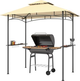 Outsunny Grill Kerti Pavilon LED fényekkel 240 x 150 x 258 cm vízlepergető tűzálló kerti pavilon dupla rétegű tetővel, oldalsó polcokkal, UV-védelemme