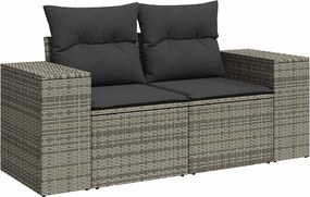 vidaXL 2 személyes szürke polyrattan kerti kanapé párnával
