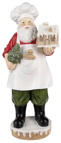 Mikulás szakácsruhában mézeskalács házikóval karácsonyi dekorációs figura