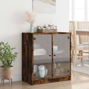 füstös tölgy színű kisszekrény üvegajtókkal 68 x 37 x 75,5 cm