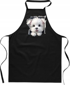 Konyhai Kötény pamut fekete lyukas Kutya Máltai kiskutya FA_488_cz