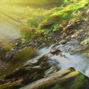 Egy folyó zöld erdőben képe (órával) (90x30 cm)