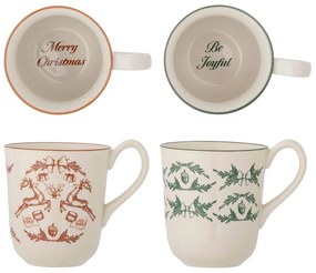 Krémszínű agyagkerámia bögre szett karácsonyi mintával, 2 db-os, 300 ml Beth – Bloomingville