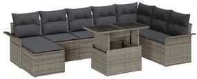 vidaXL Kerti Kanapé Szett 9 pcs Szürke Poli rattan és porfestett acél