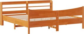 vidaXL viaszbarna tömör fenyőfa ágykeret fejtámlával 200 x 200 cm