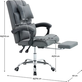 Irodai szék kihúzható lábtartóval, szürke/króm, WALDOR NEW