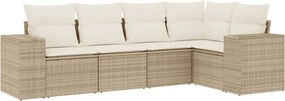 vidaXL 5 részes bézs polyrattan kerti ülőgarnitúra párnákkal