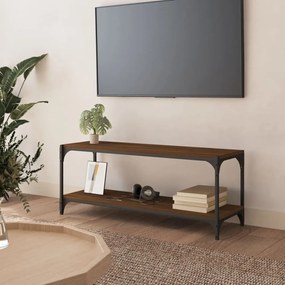 Barna tölgy színű szerelt fa és acél TV-szekrény 100x33x41 cm