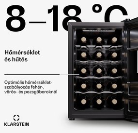 Klarstein Silent Vino 15 Uno Borhűtő 39 l / 15 palack 5-18 °C Érintős