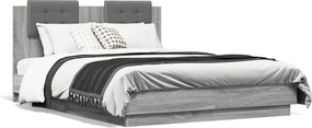 vidaXL szürke sonoma színű szerelt fa ágykeret fejtámlával 135x190 cm