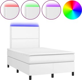 vidaXL fehér műbőr rugós és LED-es ágy matraccal 120x190 cm