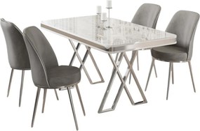 Vals étkezőgarnitúra, fehér-króm, 130 cm – TR240CHR2342