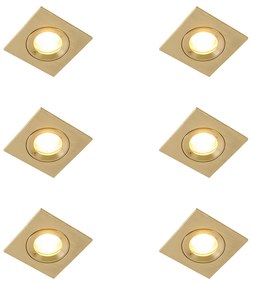 6 darabos modern, négyzet alakú, süllyesztett spotlámpa szett arany színben IP44 - Xena