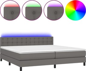 vidaXL szürke műbőr rugós ágy matraccal és LED-del 200x200 cm