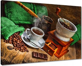 Vászonkép 70x50 Csésze és zöld zsákok