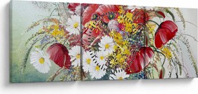 Egy váza képe vadvirágokkal (órával) (90x30 cm)