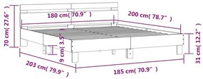 füstös tölgy színű szerelt fa ágykeret fejtámlával 180x200 cm