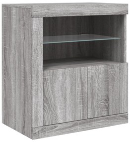 szürke sonoma színű tálalószekrény LED-ekkel 60,5 x 37 x 67 cm