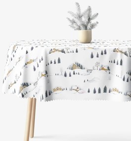 Goldea karácsonyi ovális teflonos terítő - téli táj 120 x 160 cm