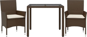 vidaXL 3 részes barna polyrattan/üveg kerti étkezőgarnitúra párnával
