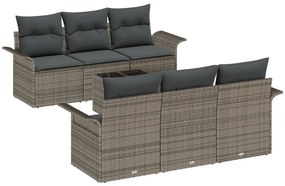 7 részes Kerti Kanapé Szett Párnákkal Szürke Poli Rattan